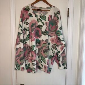 Lane Bryant Floral Crew Neck Sweater - Pink and Green